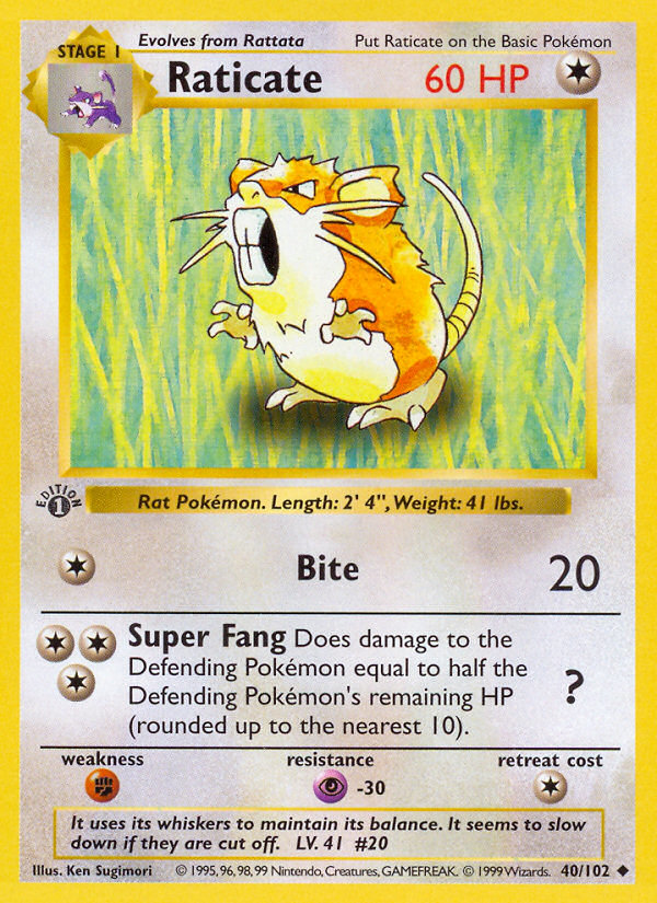 Raticate (040/102) Reverse Holo card image