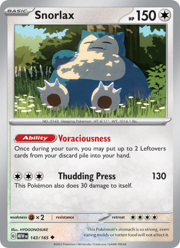 Snorlax (143/165) Reverse Holo card image