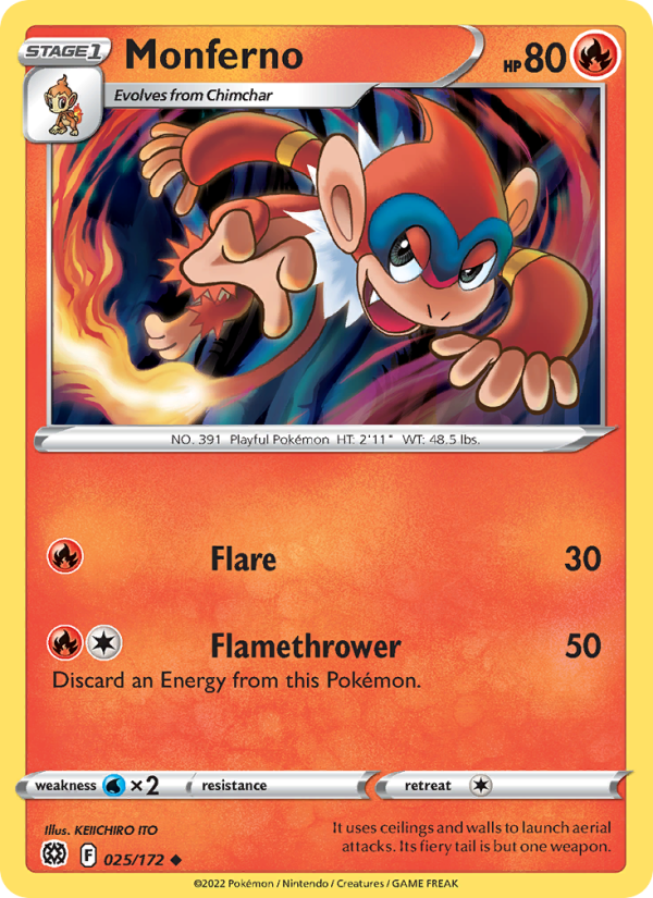 Monferno (025/172) Reverse Holo card image