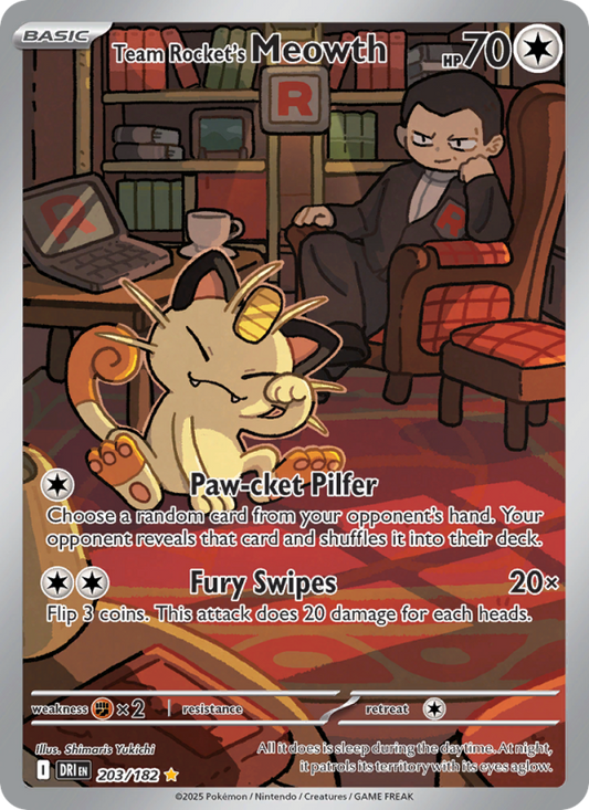 Team Rocket's Meowth (203/182) Reverse Holo card image