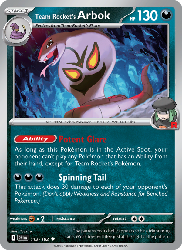 Team Rocket's Arbok (113/182) Reverse Holo card image