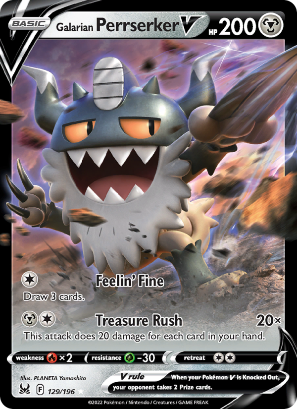 Galarian Perrserker V (129/196) Holographic card image