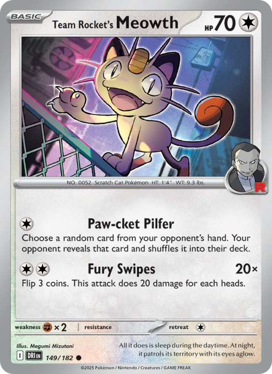 Team Rocket's Meowth (149/182) Reverse Holo card image