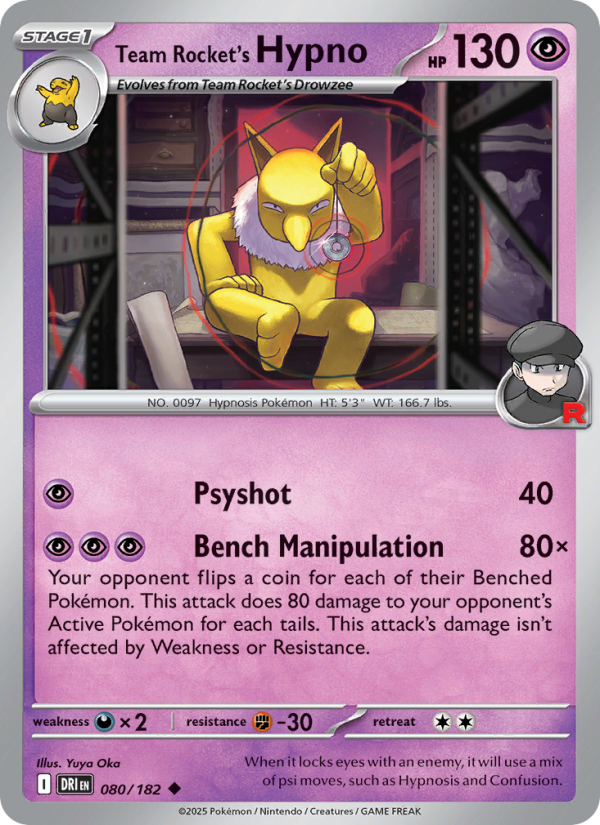 Team Rocket's Hypno (080/182) Reverse Holo card image