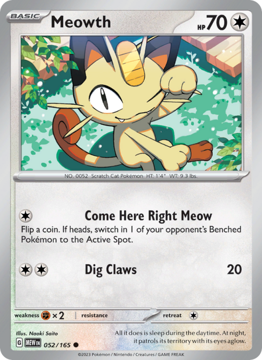 Meowth (052/165) Reverse Holo card image