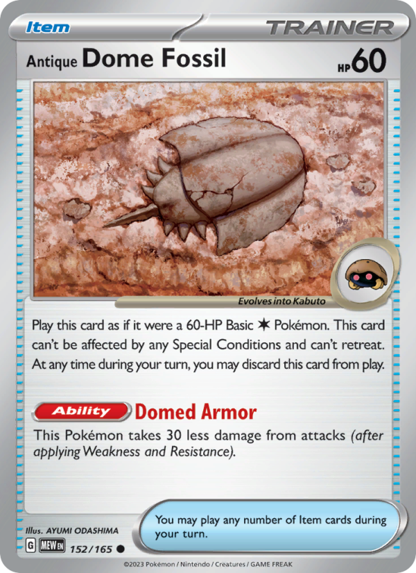 Antique Dome Fossil (152/165) Reverse Holo card image