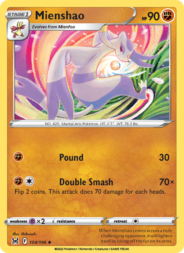 Mienshao (104/196) Reverse Holo card image