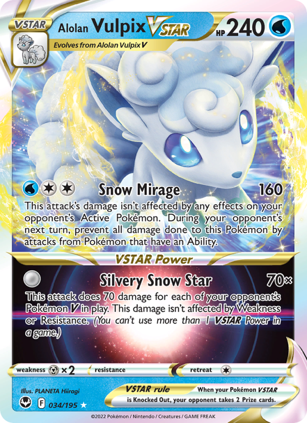 Alolan Vulpix VSTAR (034/195) Holographic card image