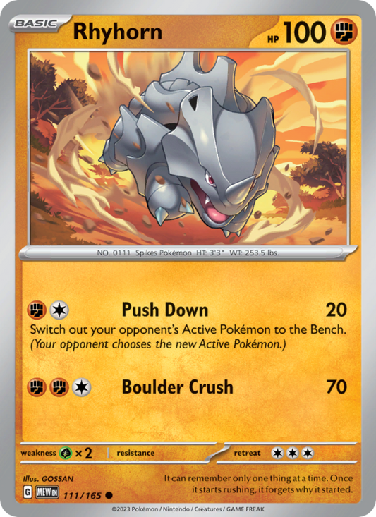 Rhyhorn (111/165) Reverse Holo card image