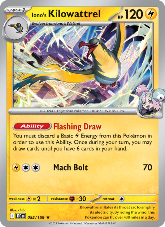 Iono's Kilowattrel (055/159) Reverse Holo card image