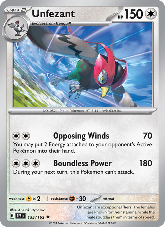 Unfezant (135/162) Reverse Holo card image