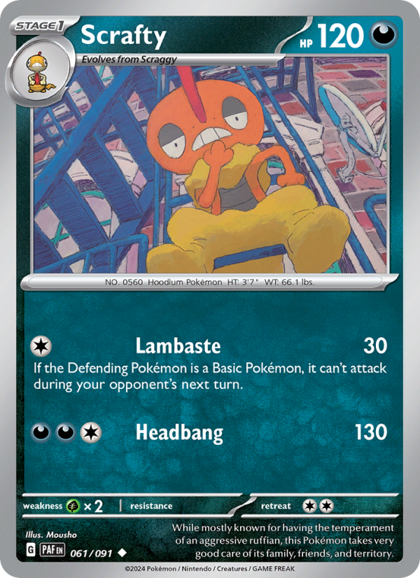 Scrafty (061/91) Reverse Holo card image