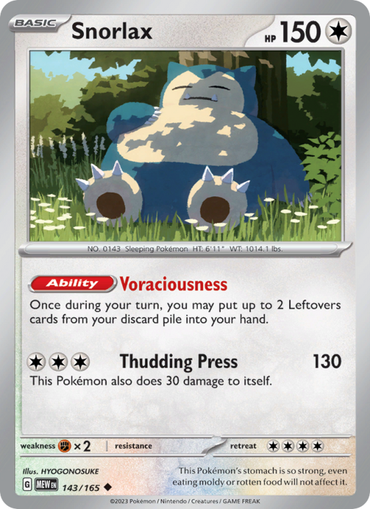 Snorlax (143/165) Reverse Holo card image