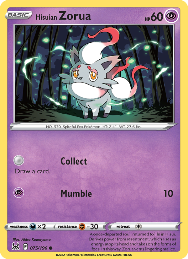 Hisuian Zorua (075/196) Reverse Holo card image