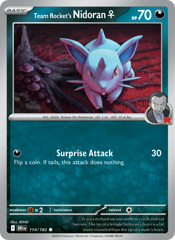 Team Rocket's Nidoranâ™€ (114/182) Reverse Holo card image