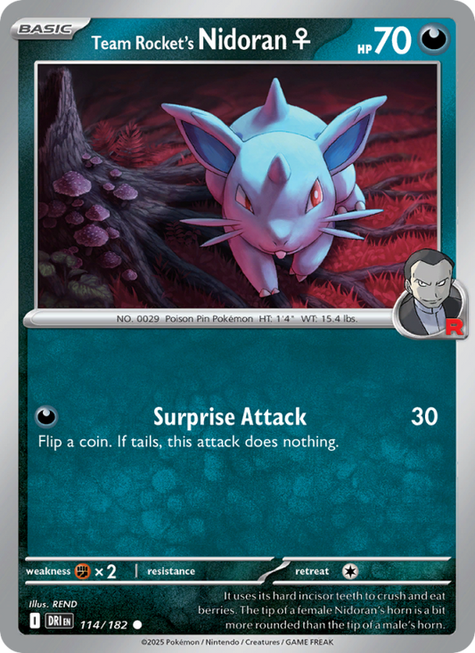 Team Rocket's Nidoranâ™€ (114/182) Reverse Holo card image