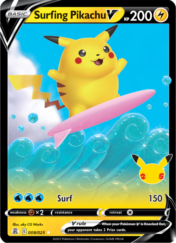 Surfing Pikachu V (008/25) Holographic card image