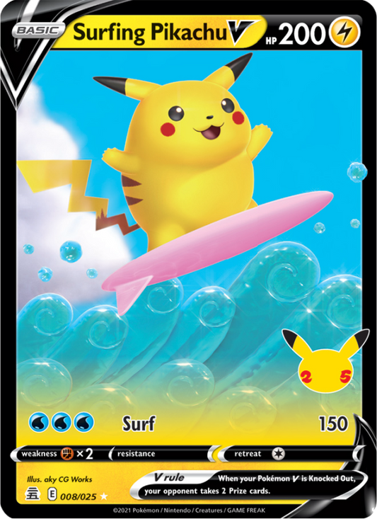 Surfing Pikachu V (008/25) Holographic card image
