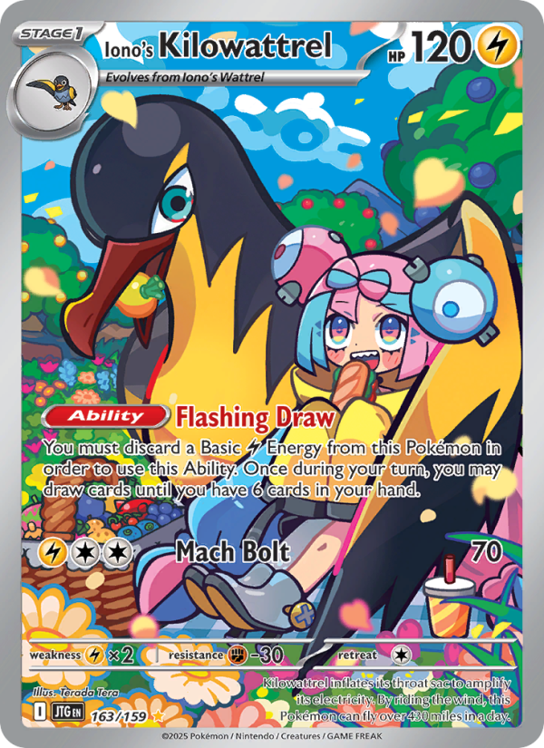 Iono's Kilowattrel (163/159) Reverse Holo card image