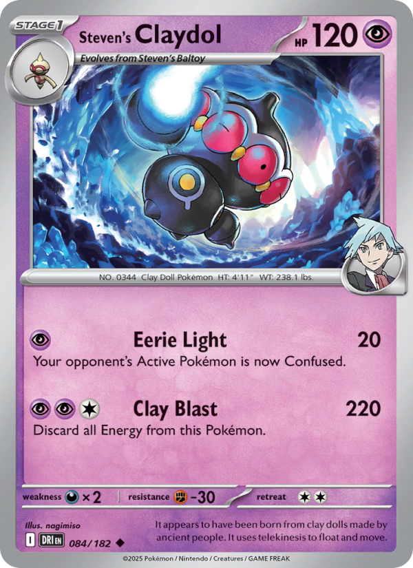 Steven's Claydol (084/182) Reverse Holo card image