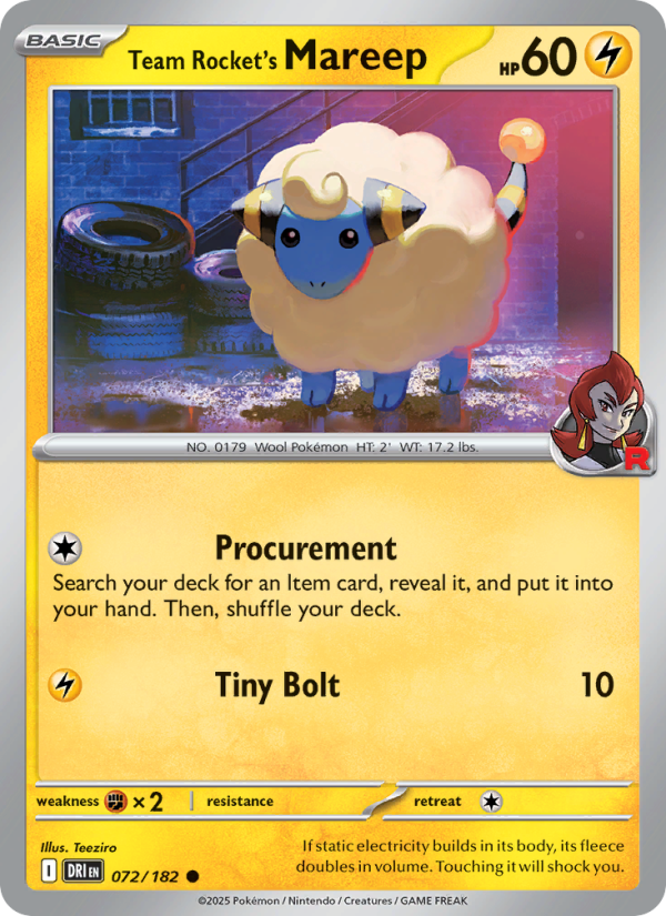 Team Rocket's Mareep (072/182) Reverse Holo card image