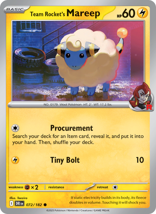 Team Rocket's Mareep (072/182) Reverse Holo card image