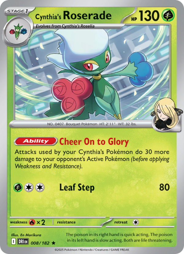 Cynthia's Roserade (008/182) Reverse Holo card image