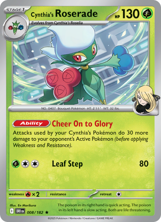 Cynthia's Roserade (008/182) Reverse Holo card image