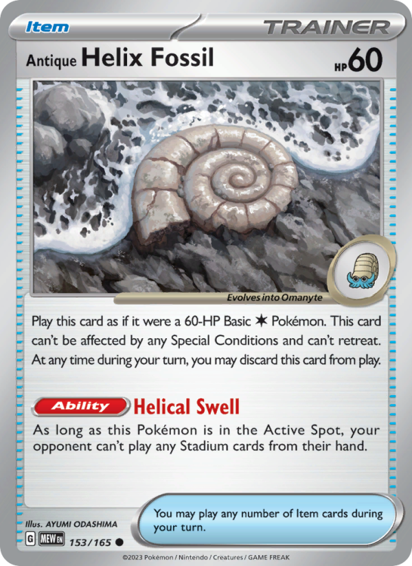 Antique Helix Fossil (153/165) Reverse Holo card image