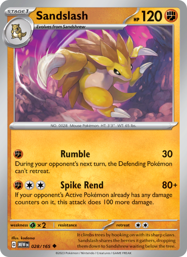 Sandslash (028/165) Reverse Holo card image
