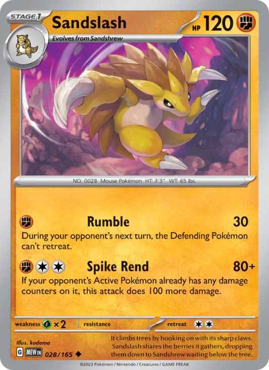 Sandslash (028/165) Reverse Holo card image