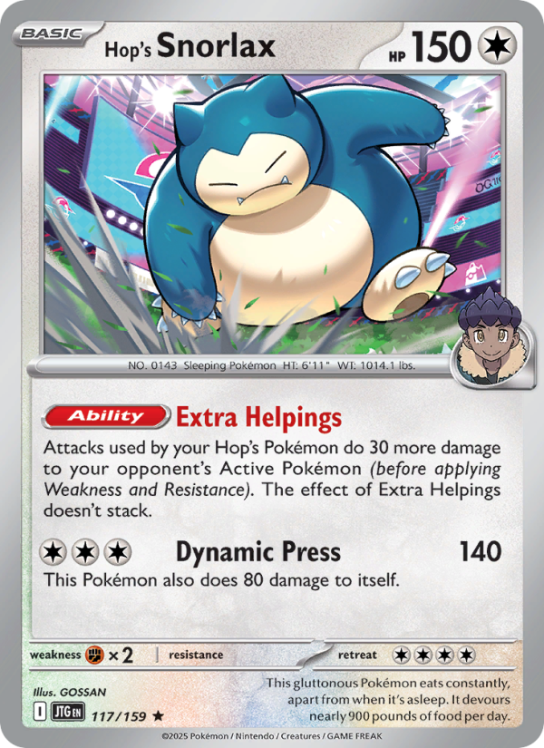 Hop's Snorlax (117/159) Reverse Holo card image